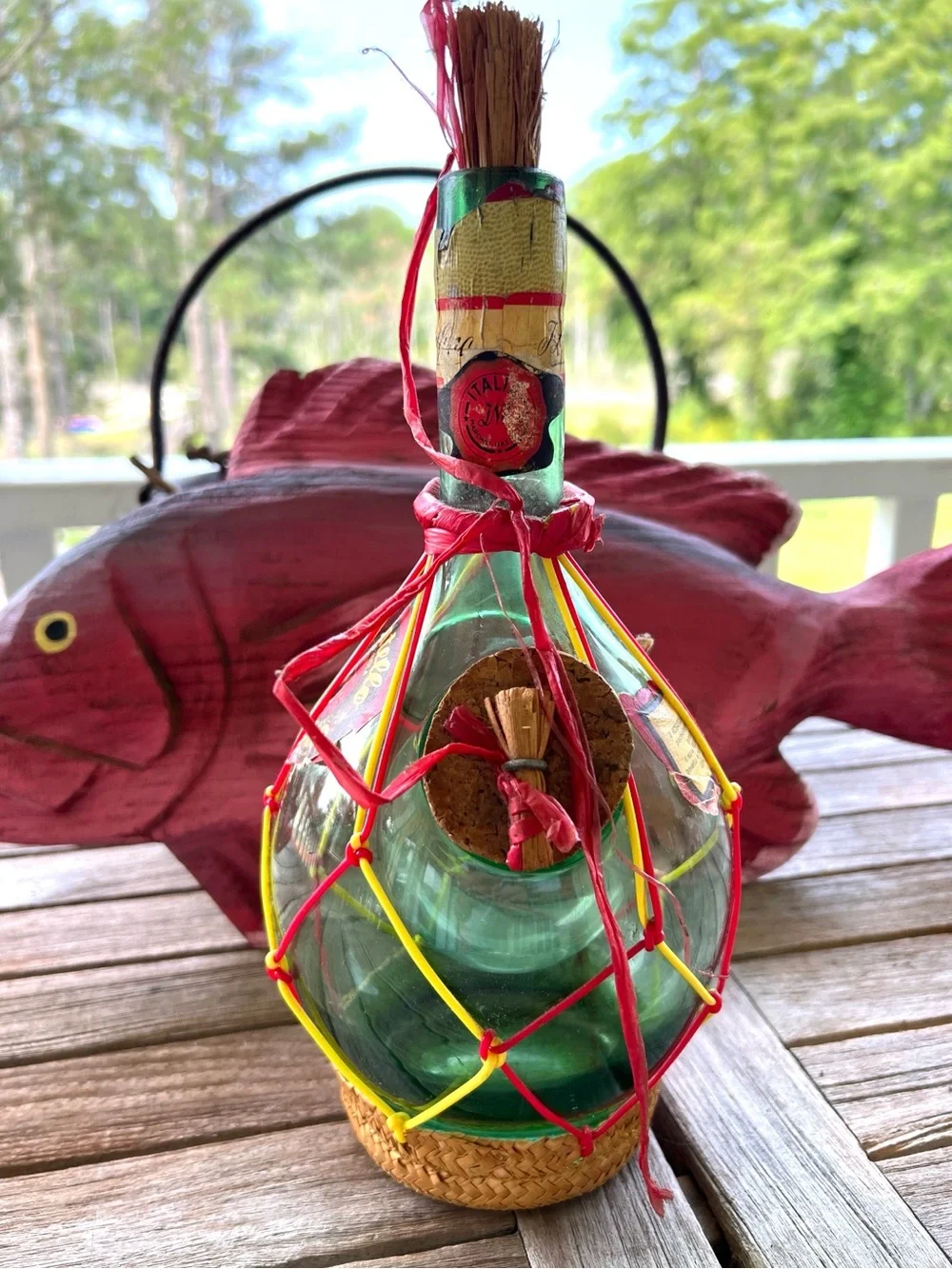 Rare VTG 50’s/60’s Italian Rosatello Wine Bottle Straw Base Unique Ice Chamber